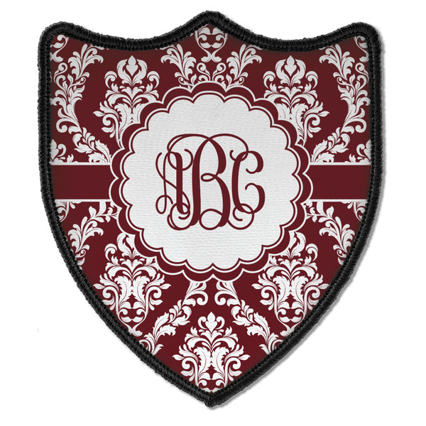 Custom Maroon & White Iron On Shield Patch B w/ Monogram