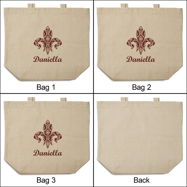 Maroon & White 3 Reusable Cotton Grocery Bags - Front & Back View