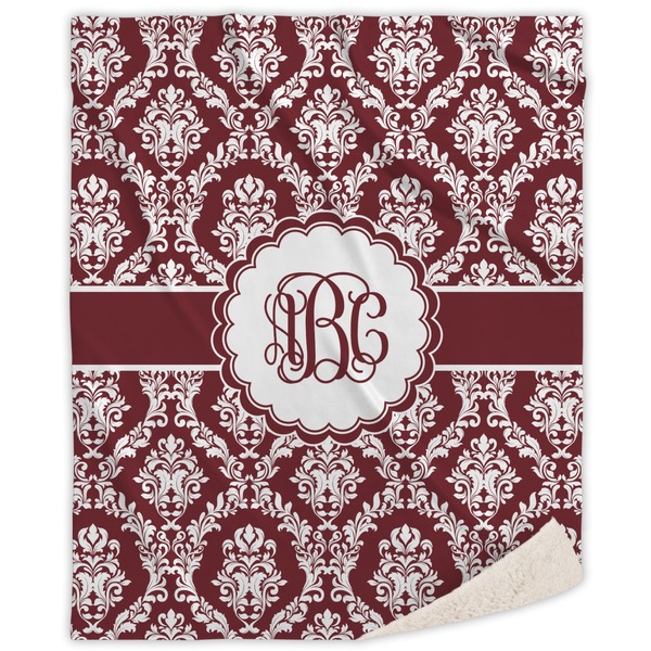 Custom Maroon & White Sherpa Throw Blanket - 60"x80" (Personalized)