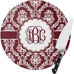 Maroon & White Round Glass Cutting Board - Small (Personalized)