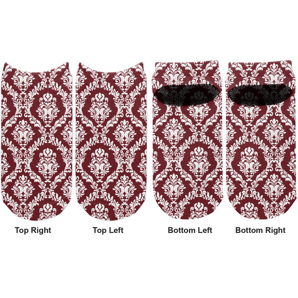 Maroon & White Adult Ankle Socks - Double Pair - Front and Back - Apvl