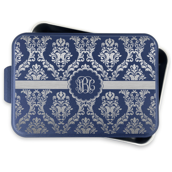 Maroon & White Aluminum Baking Pan - Navy Lid - FRONT w/lid off