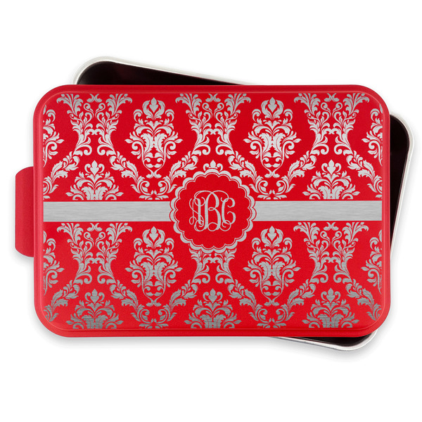 Maroon & White Aluminum Baking Pan - Red Lid - FRONT w/lif off