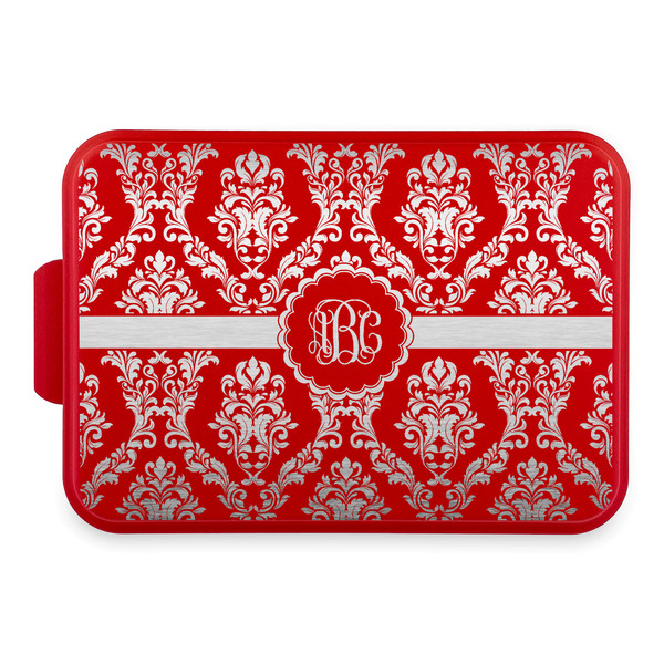Custom Maroon & White Aluminum Baking Pan with Red Lid (Personalized)