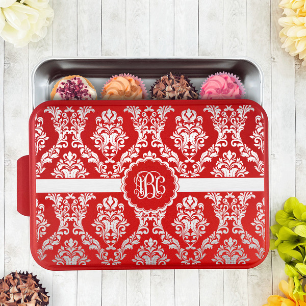 Maroon & White Aluminum Baking Pan - Red Lid - LIFESTYLE