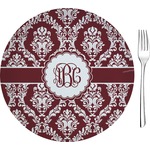 Maroon & White 8" Glass Appetizer / Dessert Plates - Single or Set (Personalized)