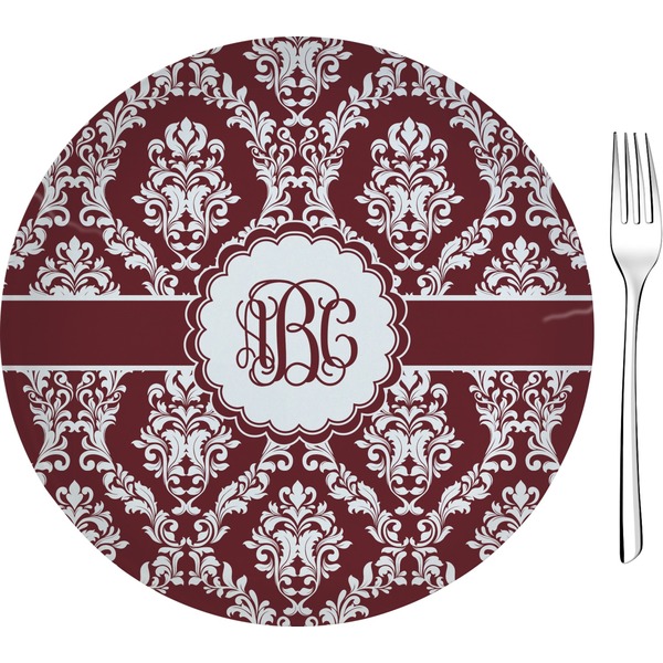 Custom Maroon & White Glass Appetizer / Dessert Plate 8" (Personalized)
