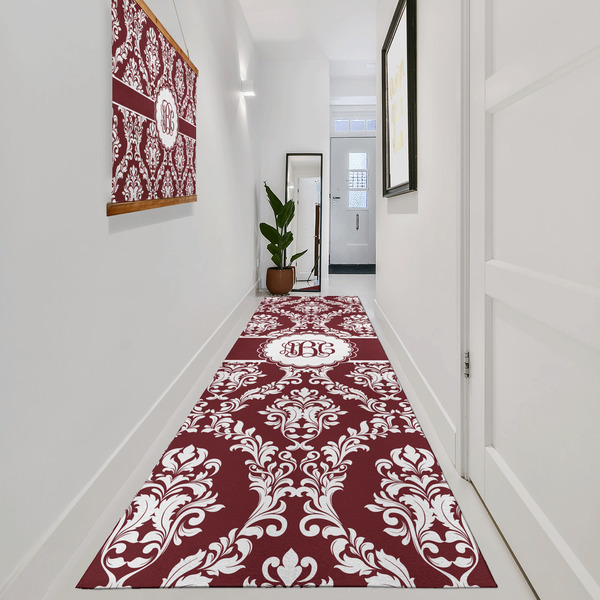 Maroon & White Area Rug Sizes - In Context (vertical)