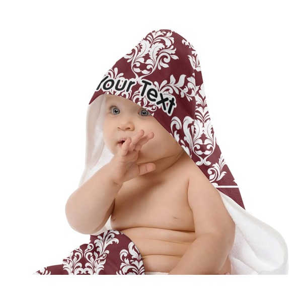 Maroon & White Baby Hooded Towel on Child