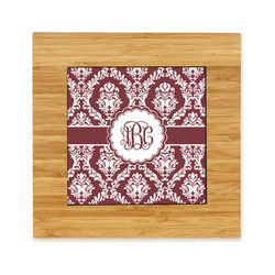 Maroon & White Bamboo Trivet with Ceramic Tile Insert (Personalized)
