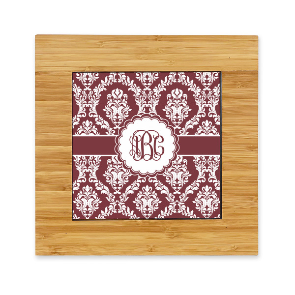 Custom Maroon & White Bamboo Trivet with Ceramic Tile Insert (Personalized)