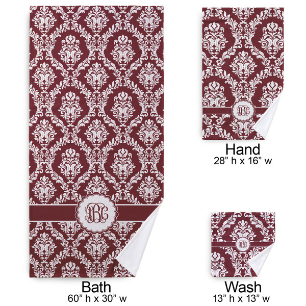 Maroon & White Bath Towel Sets - 3-piece - Approval