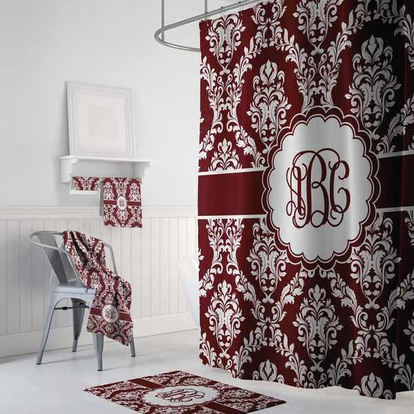 Maroon & White Bath Towel Sets - 3-piece - In Context