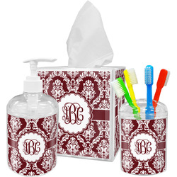 Maroon & White Acrylic Bathroom Accessories Set w/ Monogram