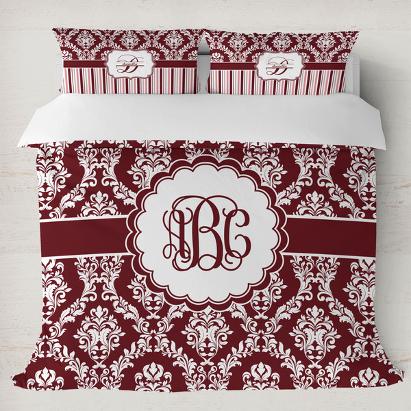 Custom Maroon & White Duvet Cover Set - King (Personalized)