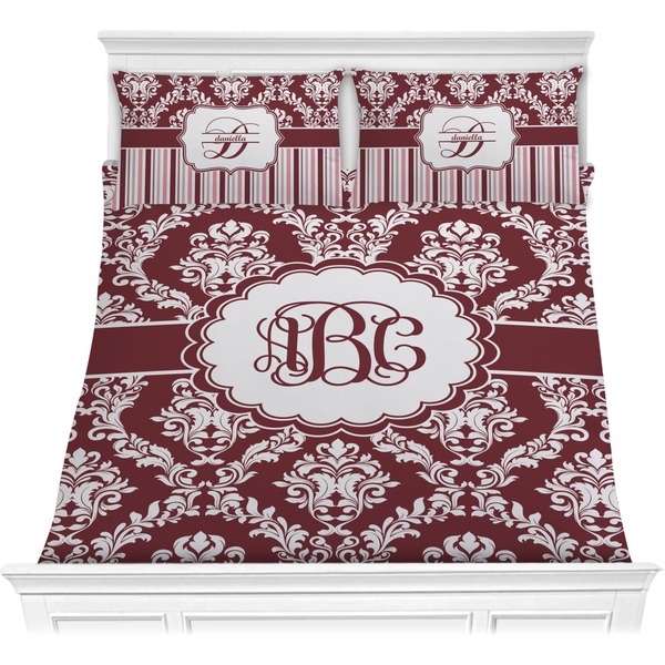 Custom Maroon & White Comforter Set - Full / Queen (Personalized)