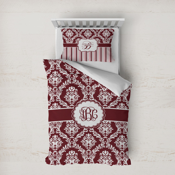 Custom Maroon & White Duvet Cover Set - Twin XL (Personalized)