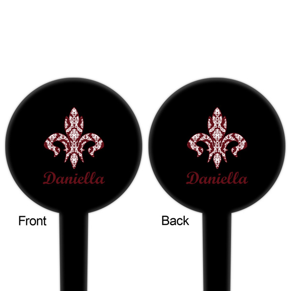 Maroon & White Black Plastic 4" Food Pick - Round - Double Sided - Front & Back
