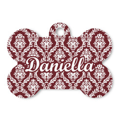 Maroon & White Bone Shaped Dog ID Tag (Personalized)