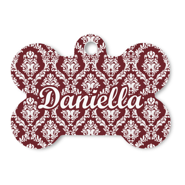 Custom Maroon & White Bone Shaped Dog ID Tag (Personalized)
