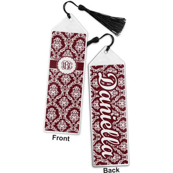 Maroon & White Bookmark with tassel - Front and Back