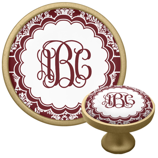 Custom Maroon & White Cabinet Knob - Gold (Personalized)