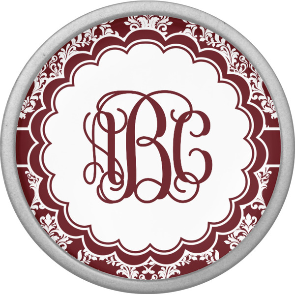 Maroon & White Cabinet Knob - Nickel - Front