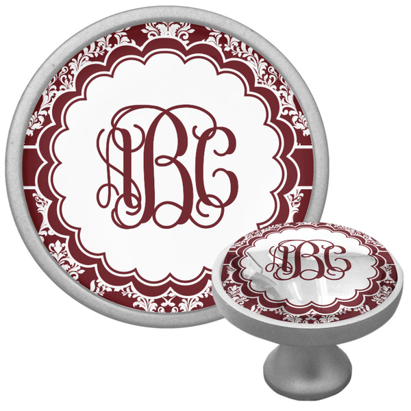 Custom Maroon & White Cabinet Knob (Silver) (Personalized)
