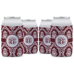 Maroon & White Can Cooler (12 oz) - Set of 4 w/ Monogram