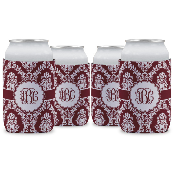 Custom Maroon & White Can Cooler (12 oz) - Set of 4 w/ Monogram