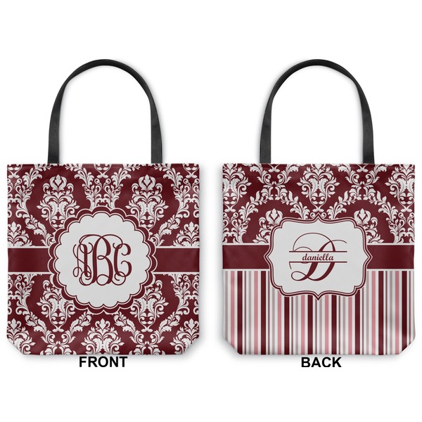 Maroon & White Canvas Tote - Front and Back