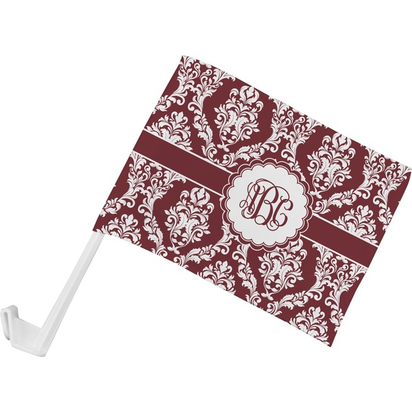 Custom Maroon & White Car Flag - Small w/ Monogram