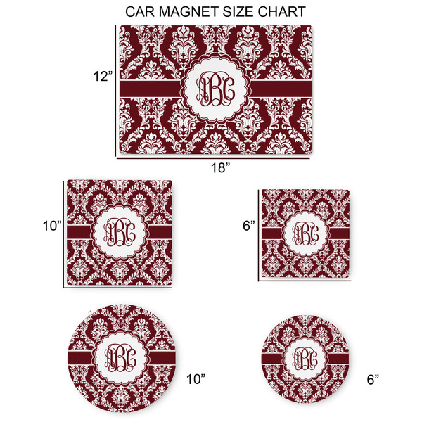 Maroon & White Car Magnets - SIZE CHART