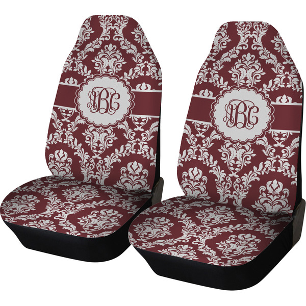 Custom Maroon & White Car Seat Covers (Set of Two) (Personalized)