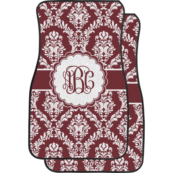 Custom Maroon & White Car Floor Mats (Front Seat) (Personalized)