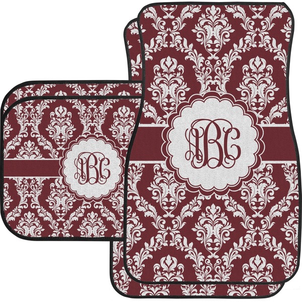 Custom Maroon & White Car Floor Mats Set - 2 Front & 2 Back (Personalized)