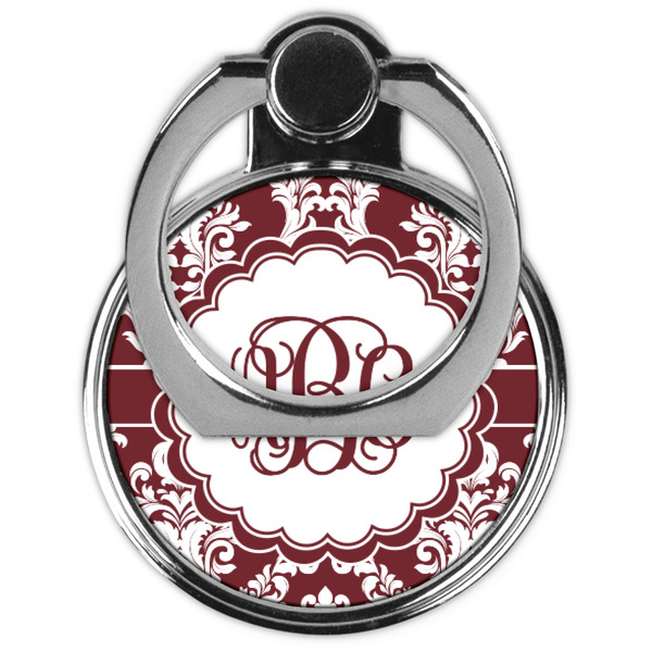 Maroon & White Cell Phone Ring Stand & Holder - Front (Collapsed)