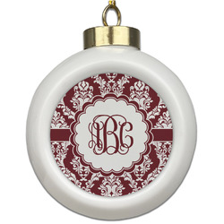Maroon & White Ceramic Ball Ornament (Personalized)