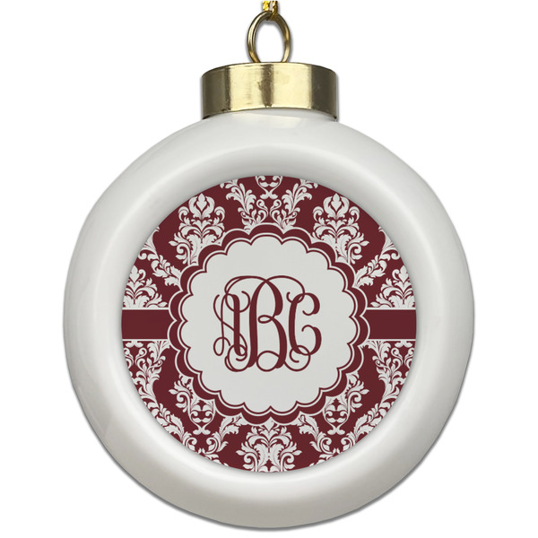 Custom Maroon & White Ceramic Ball Ornament (Personalized)