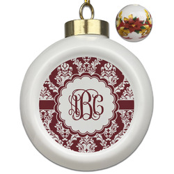 Maroon & White Ceramic Ball Ornaments - Poinsettia Garland (Personalized)