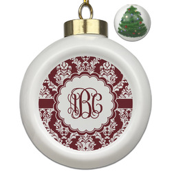 Maroon & White Ceramic Ball Ornament - Christmas Tree (Personalized)