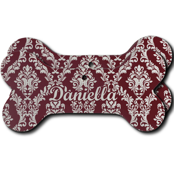 Custom Maroon & White Ceramic Dog Ornament - Front & Back w/ Monogram