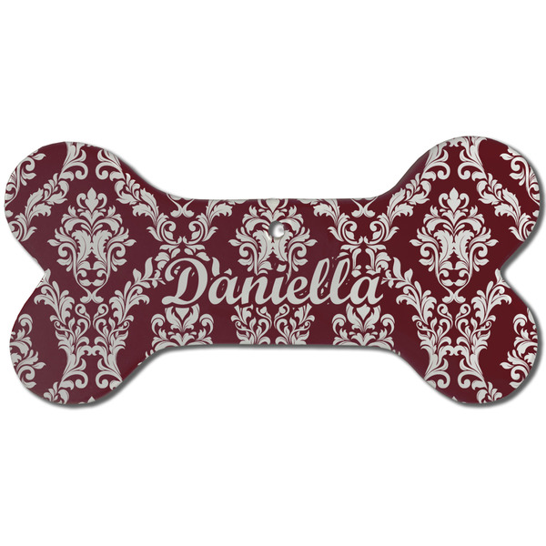 Custom Maroon & White Ceramic Dog Ornament - Front w/ Monogram