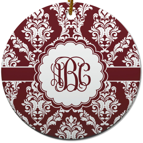 Maroon & White Ceramic Flat Ornament - Circle (Front)