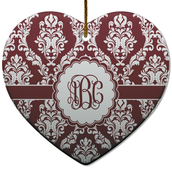 Maroon & White Ceramic Flat Ornament - Heart (Front)