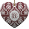 Maroon & White Ceramic Flat Ornament - Heart (Front)