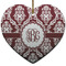 Maroon & White Heart Ceramic Ornament w/ Monogram