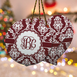Maroon & White Ceramic Ornament w/ Monogram