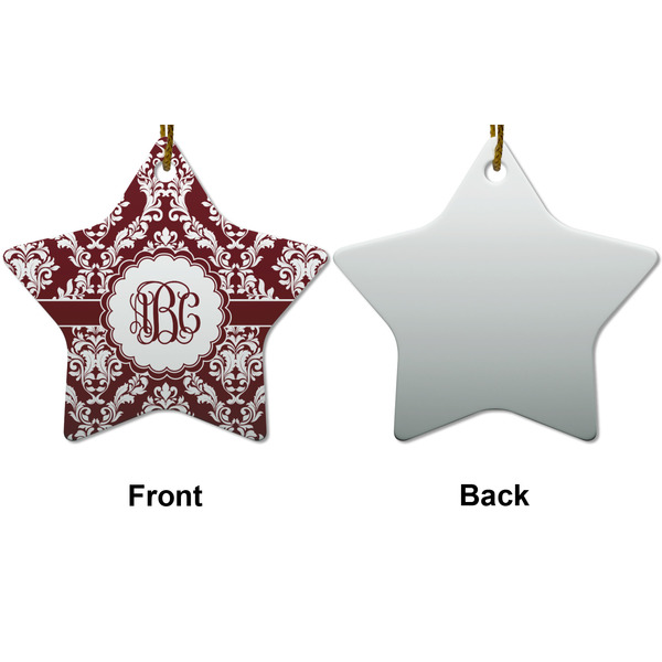 Maroon & White Ceramic Flat Ornament - Star Front & Back (APPROVAL)