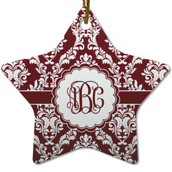 Maroon & White Star Ceramic Ornament w/ Monogram